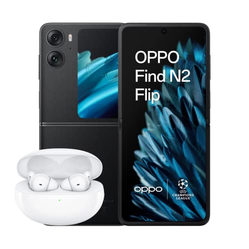 OPPO Find N2 Flip + Auriculares Enco Free2, Teléfono móvil Plegable, 8GB+256GB, 5G, Cámara 50+8 MP, Pantalla Externa Gigante, Batería 4300mAh, Cargá Rápida SuperVOOC 44W, Dual Nano SIM – Negro