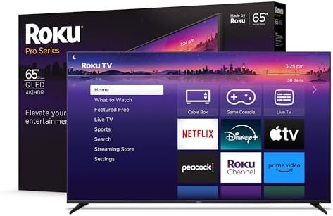 Roku Smart TV – 65-Inch Pro Series 4K QLED RokuTV with Backlit Voice Remote Pro, Dolby Vision IQ, 120Hz Refresh Rate – Live Local News, Sports, Gaming