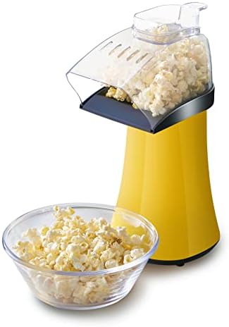 Elite Gourmet Fast Hot Air Popcorn Popper, 1300W Electric Popcorn Maker with Measuring Cup & Butter Melting Tray, Oil-Free, Great for Home Party Kids, Safety ETL Approved, 4-Quart, Yellow