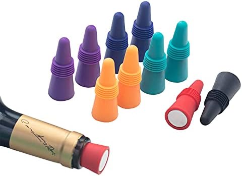 OHMAXHO Wine Stoppers, Silicone Wine Bottle stopper and Beverage Bottle Stoppers(Assorted Colors, Set of 10)