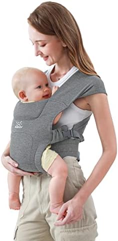 MOMTORY Upgraded Newborn Carrier, Cozy Baby Wrap Carrier(7-25lbs), Baby Carrier, with Hook&Loop for Easily Adjustable, Soft Fabric, Light Grey