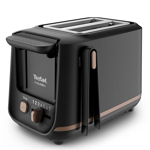 Tefal Includeo TT533811 Tostadora, 2 compartimentos, pinzas magnéticas, Tostador botones grandes, 7 niveles de tostado, bandeja recogemigas extraíble, palanca de extracción