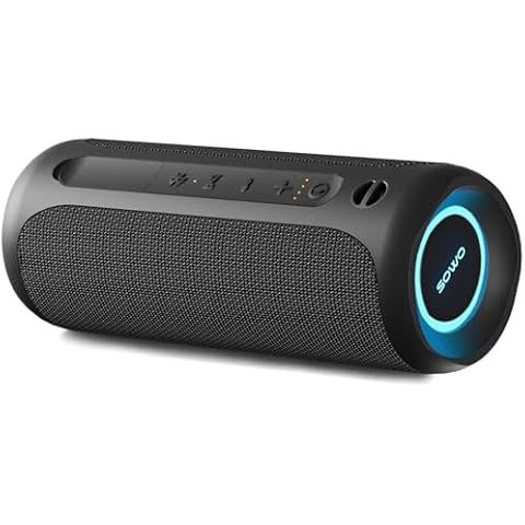 Portable Speaker, Wireless Bluetooth Speaker, IPX7 Waterproof, 25W Loud Stereo Sound, Bassboom Technology, TWS Pairing, Built-in Mic, 16H Playtime with Lights for Home Outdoor - Black