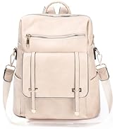 PINCNEL Backpack Purse for Women, PU Leather Designer Convertible Bag with Multipocket(Beige)