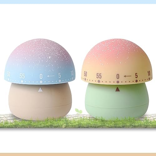 ELE DEPI 2 Pack Cute Kitchen Timer,100% Mechanical Egg Timer for Kids,60 Minutes Wind up Timer for Cooking/Reading/Do Sports. (Mushrooms)