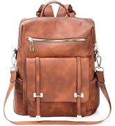 PINCNEL Backpack Purse for Women, PU Leather Designer Convertible Bag with Multipocket(Brown)