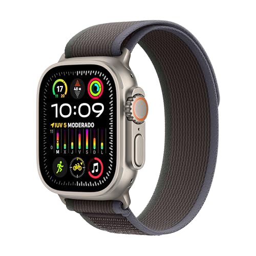 Apple Watch Ultra 2 [GPS + Cellular] Smartwatch con caja de titanio resistente de 49 mm y Correa Loop Trail Azul/Negra Talla S/M. Monitor de entreno, GPS de alta precisión, neutro en carbono