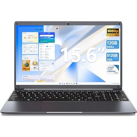 Laptop, 15.6 Inch Laptops, 12GB DDR4 512GB SSD Laptops Computer with Celeron N5095 ...