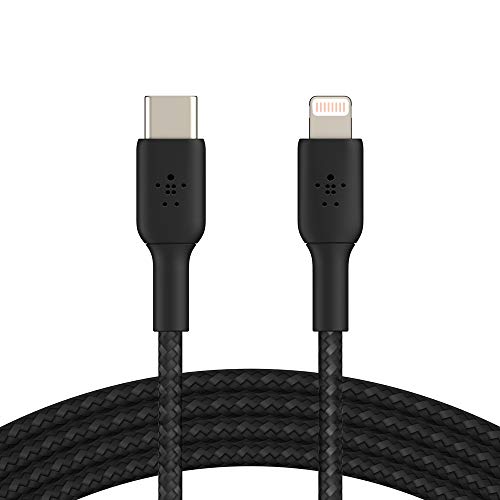 Belkin cable USB-C a Lightning trenzado, cable de carga rápida para iPhone 12, 12 Pro, 12 Pro Max, 12 mini y modelos anteriores, cable USB-C BoostCharge para iPhone con certificación MFi, 1 m, negro