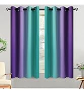 Yakamok Ombre Teal and Purple Curtains for Bedroom, Gradient Room Darkening Curtains, Grommet The...