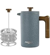 POLIVIAR French Press Coffee Maker, 34 Ounce Coffee Press with Real Wood Handle, Double Wall Insu...