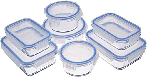 Amazon Basics - Recipientes de cristal para alimentos, con cierre 14 piezas (7 envases + 7 tapas), sin BPA