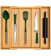 Luxury Bamboo Kitchen Drawer Organizer - Expandable Utensil Organizer for Drawer - Utensil and Si...