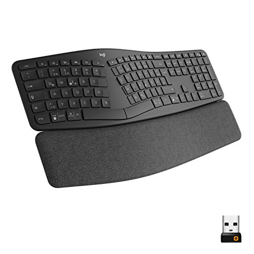 Logitech Ergo K860 - Teclado Ergonómico Inalámbrico con distribución de teclas divididas, reposamuñecas y soporte para una escritura natural Windows / Mac, Bluetooth, receptor USB incluido - Grafito