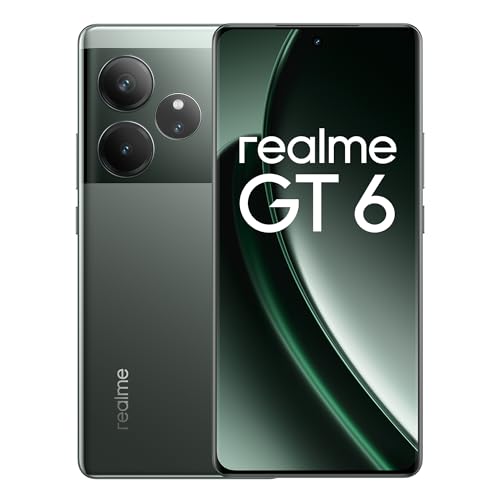 realme GT 6 5G Teléfono Móvil 8+256 GB,Procesador Snapdragon® 8s de 3.ªgeneración,Pantalla ultrabrillante de 6000 nits,Cámara Sony LYT-808 con OIS,Carga SUPERVOOC de 120 W,Verde Navaja