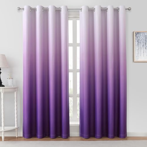 HOMEIDEAS Purple Ombre Blackout Curtains 52 X 84 Inch Length Gradient Room Darkening Thermal Insulated Energy Saving Grommet 2 Panels Window Drapes for Living Room/Bedroom