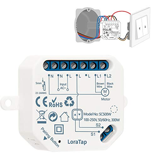 LoraTap Interruptor Persianas WiFi, Relé de Persianas Temporizador Inteligente para Cortina Eléctrica, Control Remoto por Teléfono, Compatible con Alexa y Google Home para Control de Voz, 300W