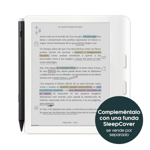 Kobo Libra 2 | eReader | Pantalla 7" táctil Carta EInk antirreflejos | Temperatura del color y brillo ajustables | Reducción luz azul | eBooks y AudioBooks | Memoría 32GB | Resistente al agua | Blanco