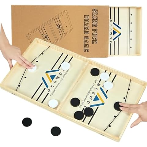 Large Fast Sling Puck Board Games, 21.26" Wooden Family Games, Tabletop Board Games...
