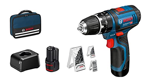 Bosch Professional 12V System GSB 12V-15 - Taladro percutor a batería (30 Nm, 1300 rpm, 2 baterías x 2.0 Ah, set 39 accesorios, en maletín de lona) - Amazon Exclusive