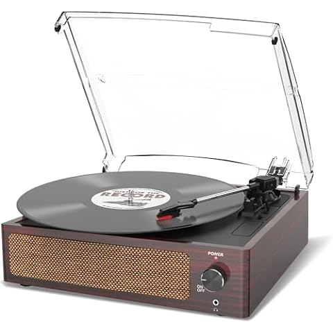 Vinyl Record Player with Speaker Vintage Turntable for Vinyl Records, Belt-Driven Turntable Support 3-Speed, Wireless Playback, Headphone, AUX-in, RCA Line LP Vinyl Players Deep Cherry
