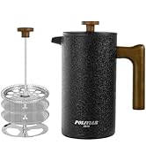 POLIVIAR French Press Coffee Maker, 34 oz Coffee Press with Real Wood Handle, Double Wall Insulat...