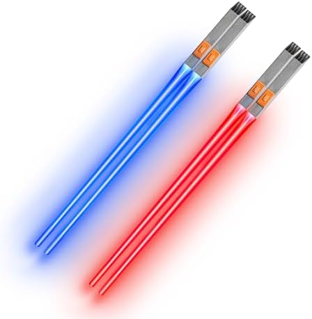 Lightsaber Chopsticks Light up - LED Glowing Light Saber Chopstick - Reusable Sushi Lightup Sabers Chop Sticks Set of 2 Pairs (Blue & Red)