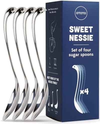 OTOTO Sweet Nessie Sugar Spoon - Stainless Steel Tea Spoon - 100% Food Grade & Dishwasher Safe - Perfect Spoon for Tea & Coffee (Set of 4)