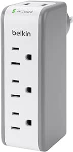 Belkin Wall Mount Surge Protector - 3 AC Multi Outlets &amp; 2 USB Ports - Flat Rotating Plug Splitter - Wall Outlet Extender for Home, Office, Travel, Computer Desktop &amp; Phone Charger - 918 Joules
