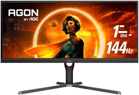 AOC U34G3X 34" Frameless UltraWide Gaming Monitor, WQHD 3440 x1440, 144Hz 1ms, FreeSync Premium, 3-Year Zero-Bright-dot (2022 Model),Black