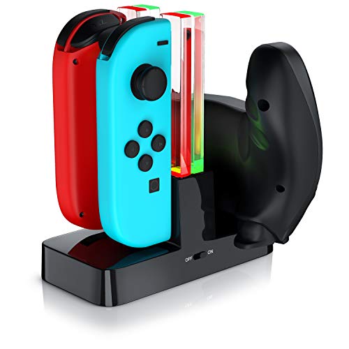 CSL - Estación de Carga Nintendo Switch para los Joy-Con - 4 x JoyCon o 2 x JoyCon y 1 x mando Pro Nintendo Switch - LED de estado - Negro