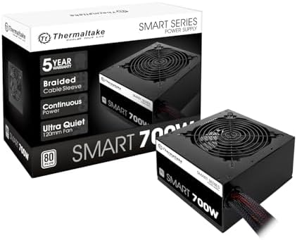 Thermaltake Smart 700W 80+ White Certified PSU, Continuous Power with 120mm Ultra Quiet Fan, ATX 12V V2.3/EPS 12V Active PFC Power Supply PS-SPD-0700NPCWUS-W