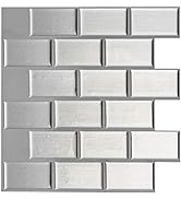 Art3d 12" x 12" Peel and Stick Wall Tile for Kitchen Backsplash, Subway Silver 10-Sheet