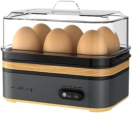 Evoloop Rapid Egg Cooker Electric 6 Eggs Capacity, Soft, Medium, Hard Boiled, Poacher, Omelet Maker Egg Poacher With Auto Shut-Off, BPA Free