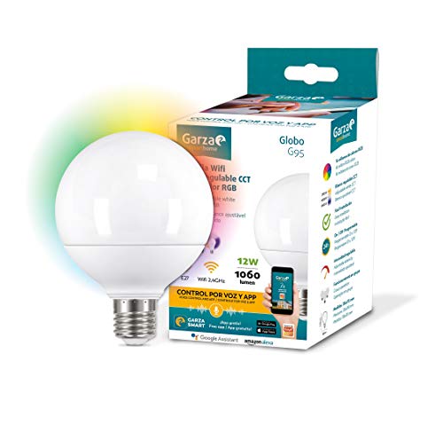 Garza ® Smarthome - Bombilla LED Globo G95 Intelegente Wifi E27, luz blanca neutra regulable con cambio de intensidad, temperatura y color. Programable, compatible con Amazon Alexa y Google Home.