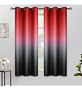 Yakamok Grommet Ombre Room Darkening Curtains for Living Room, Red and Black Gradient Drapes,Thic...