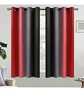 Yakamok Blackout Ombre Black and Red Curtains for Bedroom, Gradient Room Darkening Curtains, Grom...