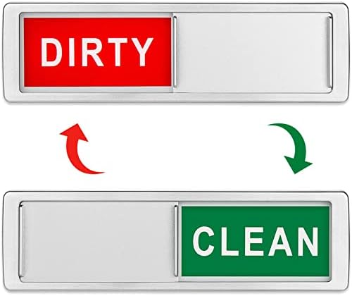 Dishwasher Magnet Clean Dirty Sign Non-Scratching Strong Magnet or 3M Adhesive Options Indicator Tells Whether Dishes Are Clean or Dirty (Silver)