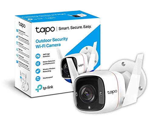 TP-Link TAPO Camara Vigilancia wifi Exterior, 3MP Alta Resolución, IP66 a Prueba de Agua y Polvo, Hasta 30m Visión Nocturna, Detección de Movimiento & Alarma Instantánea, Admite Tarjeta SD de 128GB