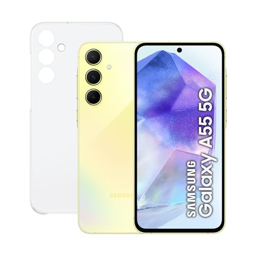 SAMSUNG Galaxy A55 5G 128GB con Funda Transparente, Teléfono Móvil Android, Smartphone Libre, Batería de Larga Duración, Cámara 50MP, Amarillo (Versión Española)