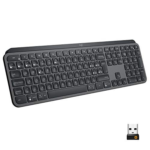 Logitech MX Keys Teclada Inalámbrico Iluminado Avanzado, Retroiluminación, Bluetooth, USB-C, Apple MacOS, Microsoft Windows, Linux, IOS, Android, Diseño Español, QWERTY, Graphite