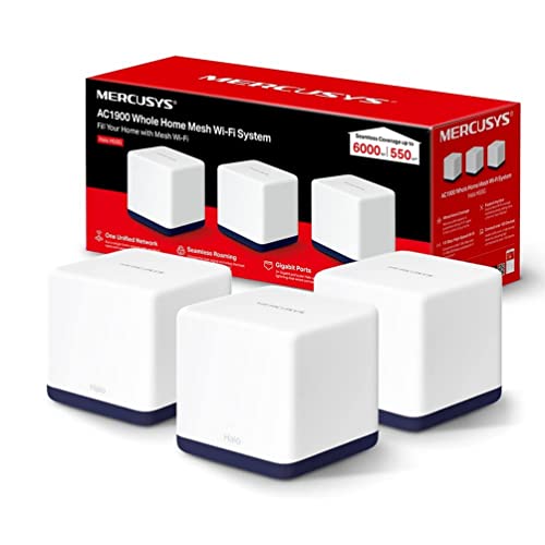 Mercusys - HALO H50G(3-Pack), AC1900 Mesh Wi-Fi, Doble Banda, Cobertura hasta 550 m², 3× Gigabit Puerto por Unidad, MU-MIMO, Beamforming, Control Parental, Smart Connect, multicolor