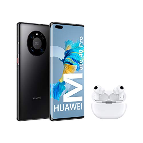 Huawei Mate 40 Pro Black + FreeBuds Pro White - Smartphone con Pantalla Curva de 6.76", 8 GB + 256 GB, 5nm Kirin 9000 5G SoC, Cámara Leica 50 MP, Negro [Versión ES/PT]