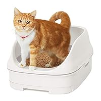 [Amazon限定ブランド] スマイリーBOX 猫用トイレ本体 ニャンとも清潔トイレセット [約1か月分チップ・シート付] オープンタイプ クールホワイト (猫ちゃん想い設計) 猫砂