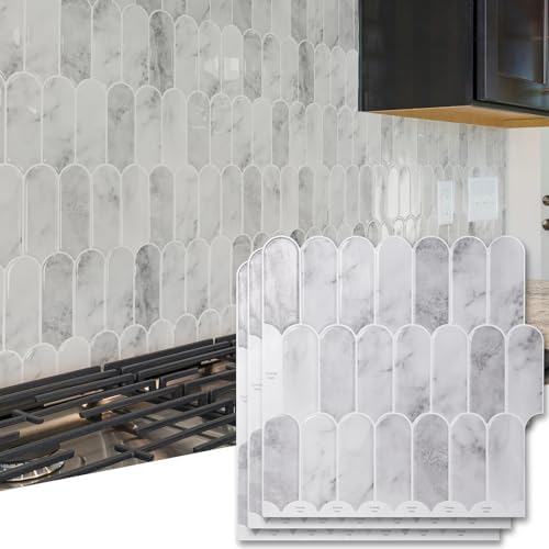 Art3d 10-Sheet Peel and Stick Kitchen Backsplash Tile, Vinyl Stick On Wall Tile Sticker for Bathroom Laundry Room Back Splashes, 12"x12" Grey Marble