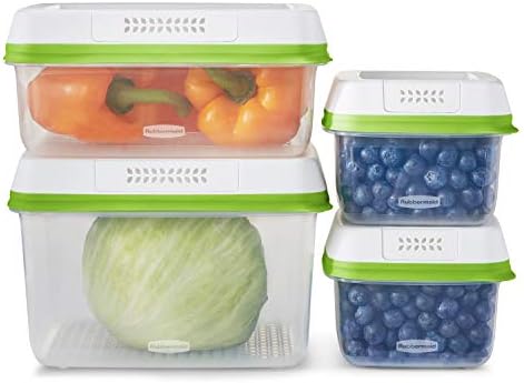 Rubbermaid FreshWorks Produce Saver, Medium and Large Storage Containers, 8-Piece Set, Set of 4, Med & Lg, Clear