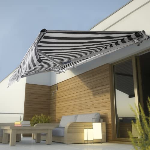 SWANEW Toldo Manual Plegable de Aluminio Toldo Balcón Patio Terraza con Manivela Resistente al Agua Protección Solar UV para Jardín Exterior 2.5x2.0m, Blanco Gris