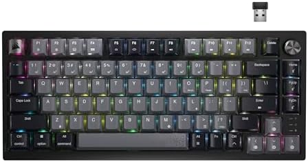 Corsair K65 Plus Wireless 75% RGB Mechanical Gaming Keyboard – Pre-Lubricated MLX Red Linear Switches – PBT Dye-Sub Keycaps – PC, Mac, PS5, PS4, Xbox, iPad – QWERTY NA – Black/Gray