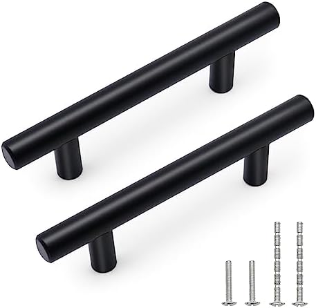 Goldmic 10 Pack 5" Cabinet Pulls Matte Black Stainless Steel Kitchen Drawer Pulls Cupboard Cabinet Handles, 5 Inch Length, 3 Inch Hole Center