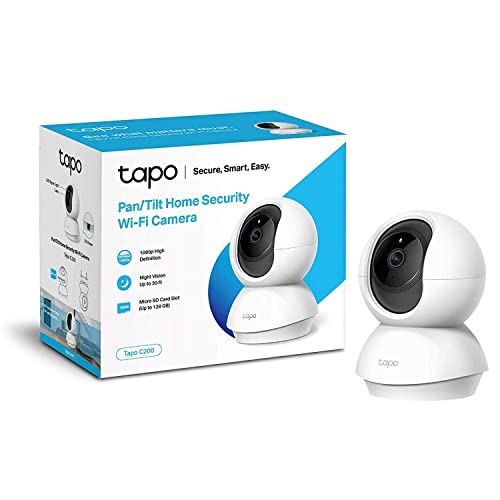 TP-Link TAPO C200 - Cámara IP WiFi 360° Cámara de Vigilancia FHD 1080p,Visión nocturna Admite tarjeta SD,Detección de movimiento,Control Remoto,Compatible con Alexa, Multicolor,1 Unidad( Paquete de 1)